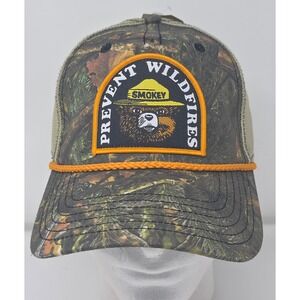 Mad Engine Smokey the Bear Trucker Hat Camo Snapback Cap Prevent Wildfires NWT